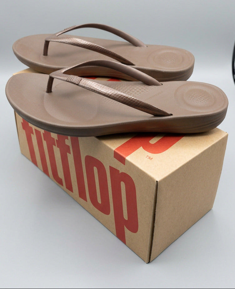 Ladies Fitflop Iqushion Ergonomic Flip-Flops Size UK 4 - Bronze