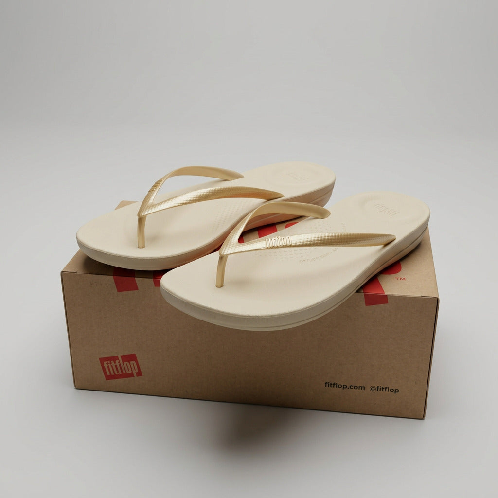 Ladies FitFlop iQushion Ergonomic Flip-Flops - Gold - UK Size 7
