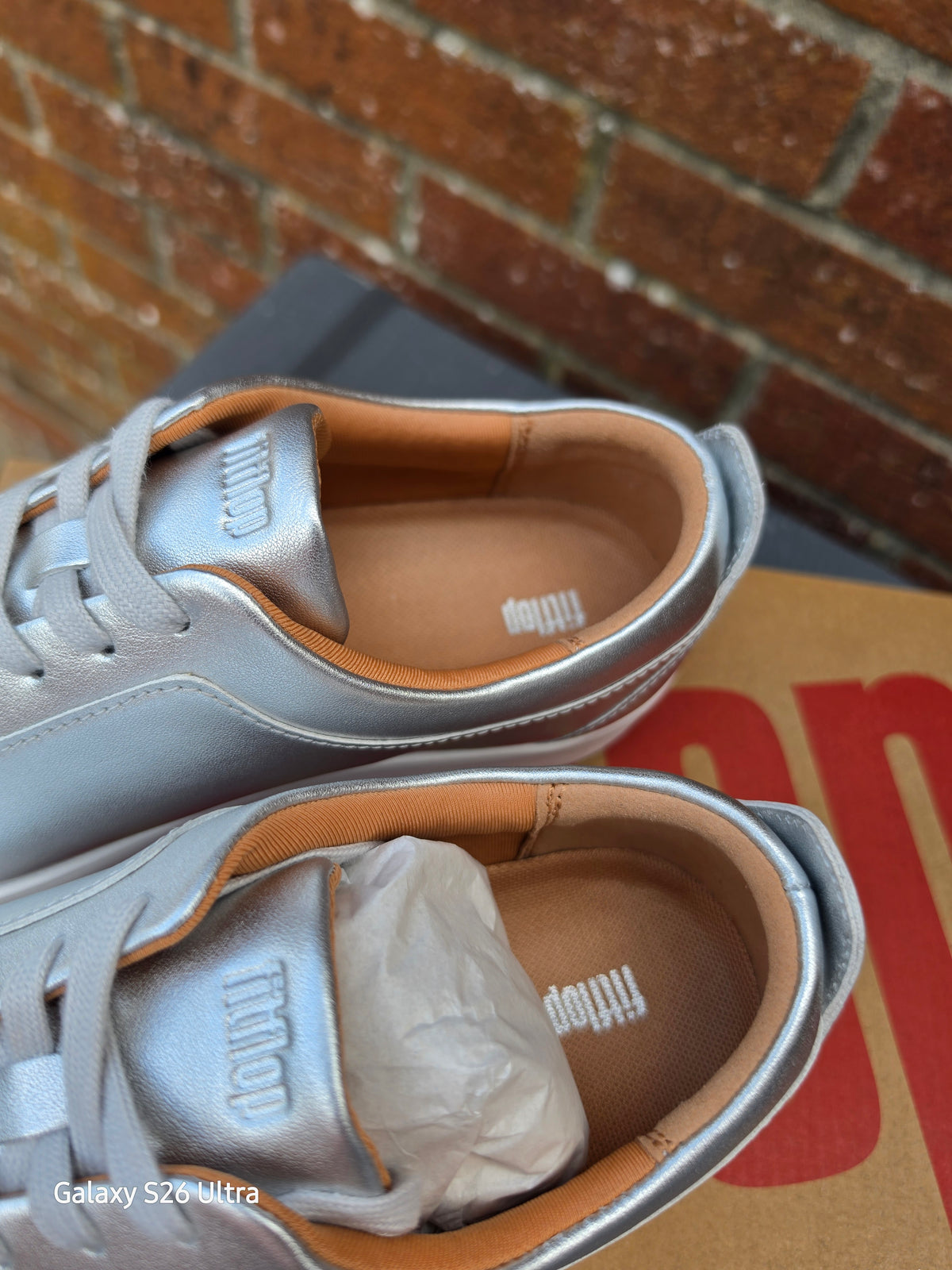 New Style FitFlop Rally Leather Women's Trainers - Silver & White - UK Size 6