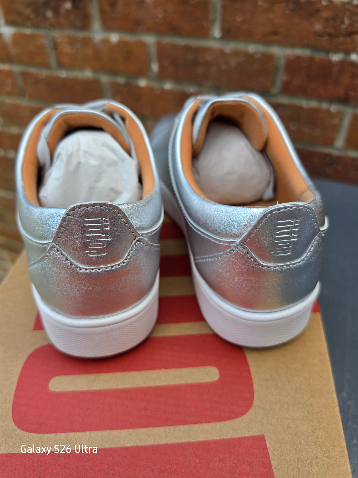 New Style FitFlop Rally Leather Women's Trainers - Silver & White - UK Size 6