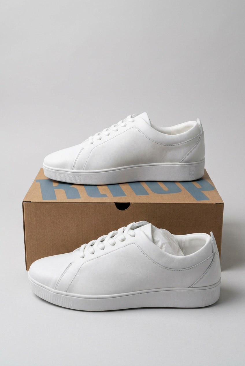 New Style FitFlop Ladies Rally White Leather Trainers - UK Size 8