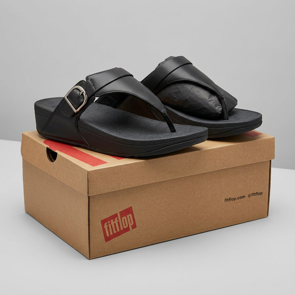 FitFlop Lulu Black Leather Toe-Post Sandals
