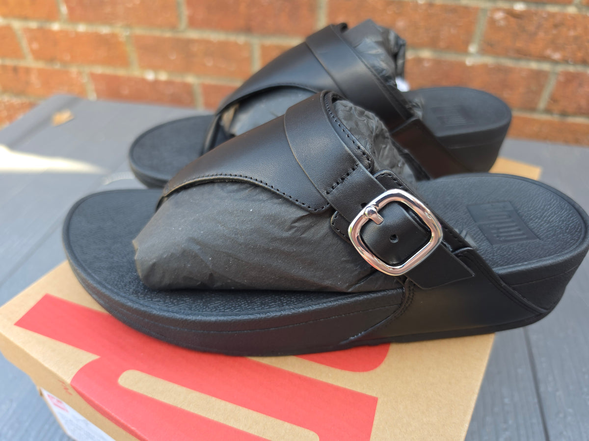 FitFlop Lulu Black Leather Toe-Post Sandals
