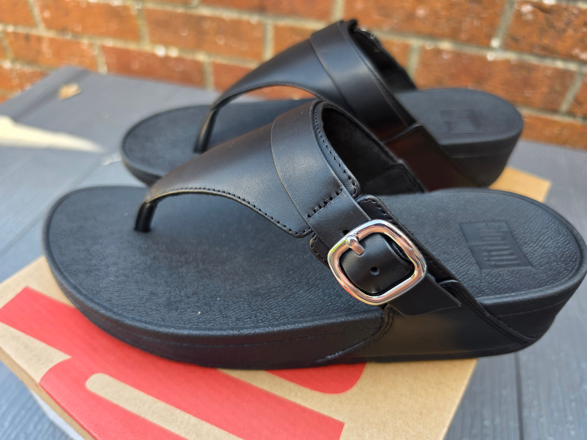 FitFlop Lulu Black Leather Toe-Post Sandals