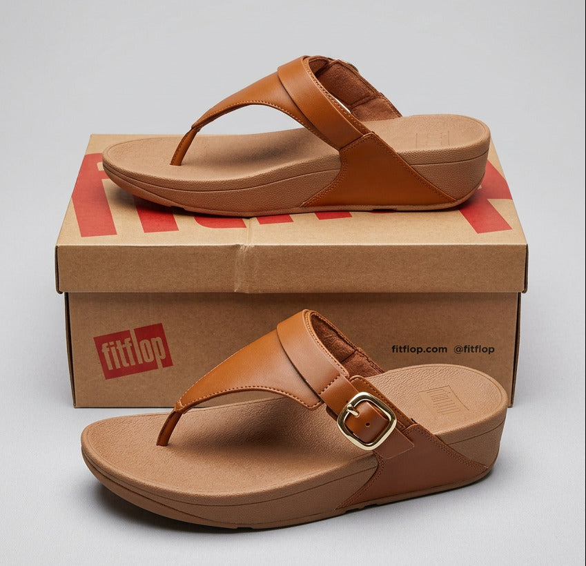 FitFlop Lulu Adjustable Leather Toe Post Sandals Size Adult 7 Tan