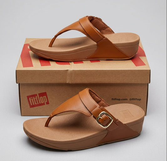FitFlop Lulu Adjustable Leather Toe Post Sandals Size Adult 5 -Tan