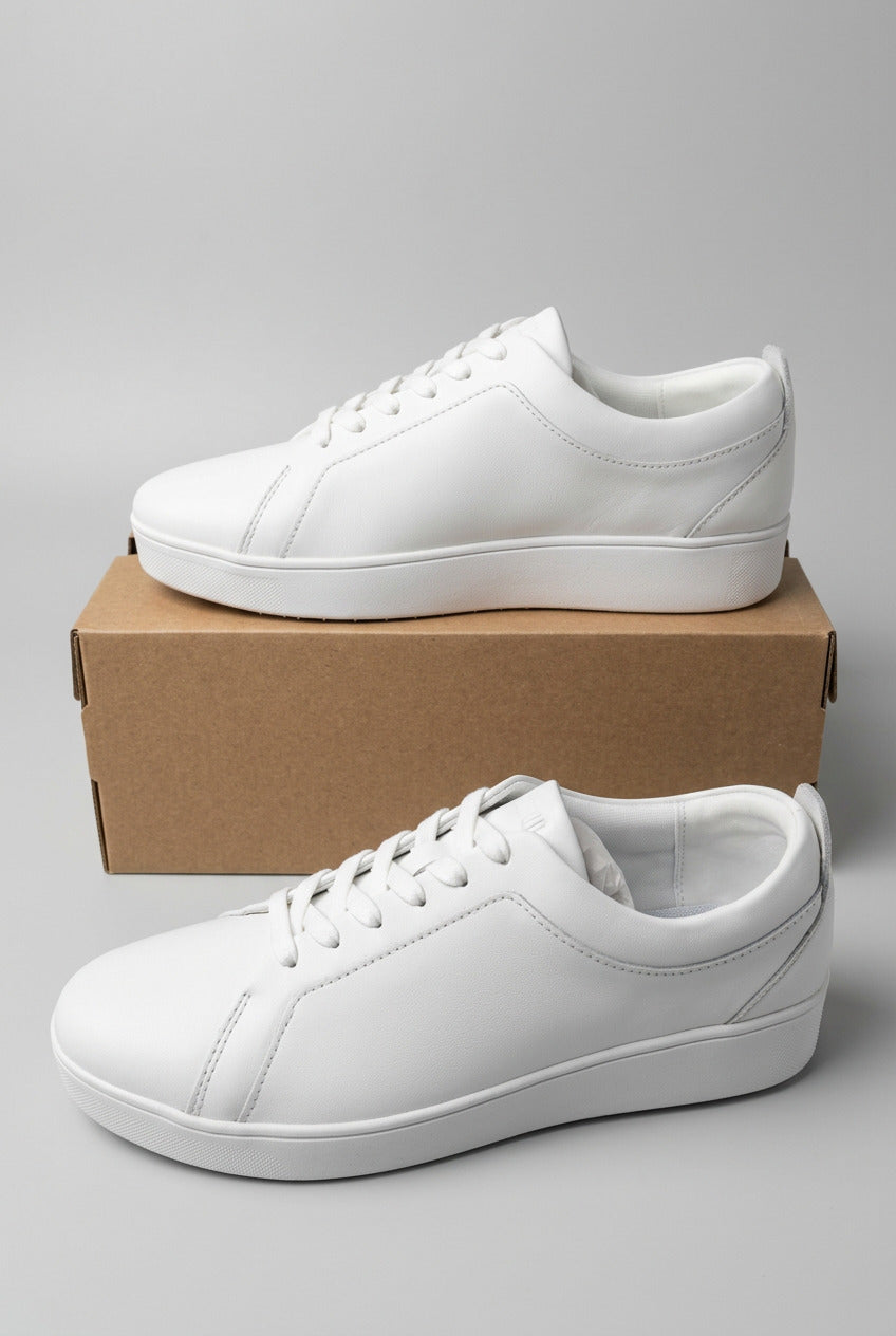 New Style FitFlop Ladies Rally White Leather Trainers - UK Size 7
