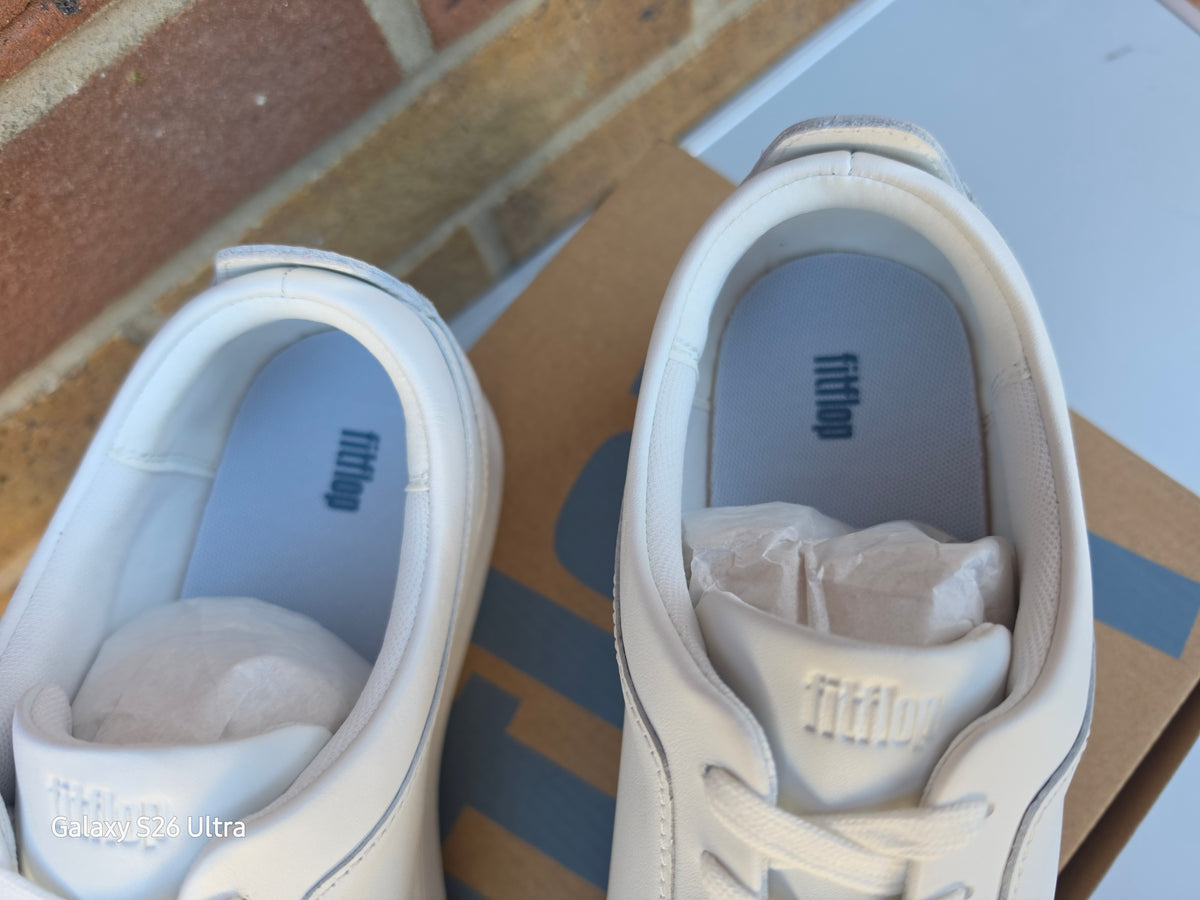New Style FitFlop Ladies Rally White Leather Trainers - UK Size 7